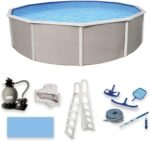 Blue Wave Belize 15-Feet Round 52-Inch Deep 6-Inch Top Rail Metal Wall Swimming Pool Package