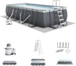 Bestway Power Steel 18′ x 9′ x 48″ Rectangular Metal Frame Above Ground Outdoor Swimming Pool Set with 1,500 GPH Filter Pump, Ladder, and Pool Cover - Image 8